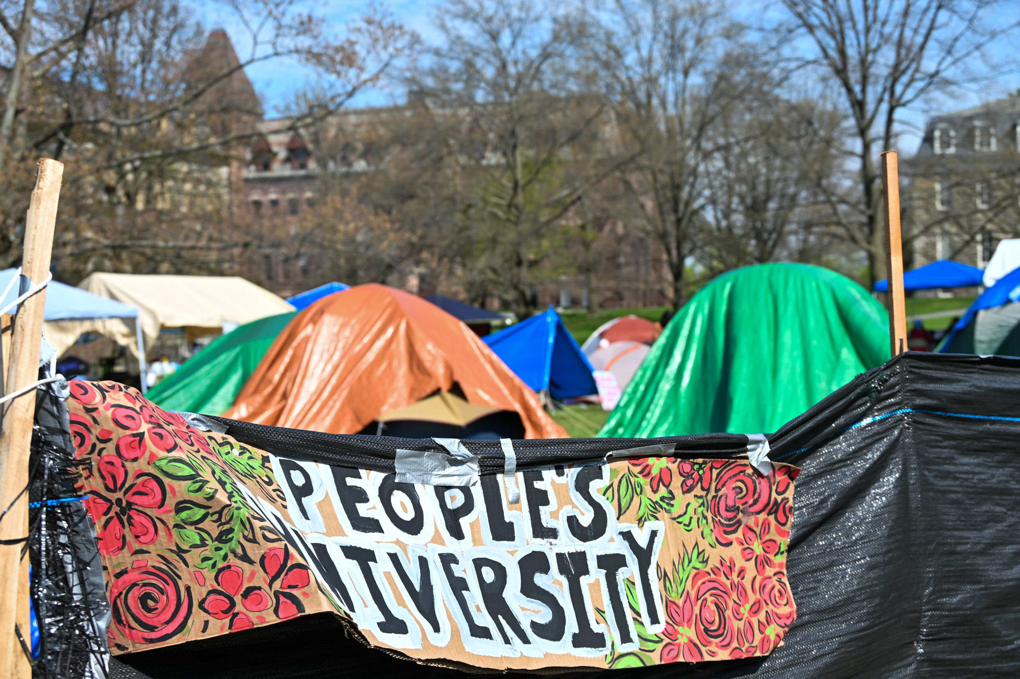 Pro-Palestine encampment stands at Cornell University on April 29, 2024.   (photo credit: SCREENSHOT/TWITTER, SECTION 27A COPYRIGHT ACT)