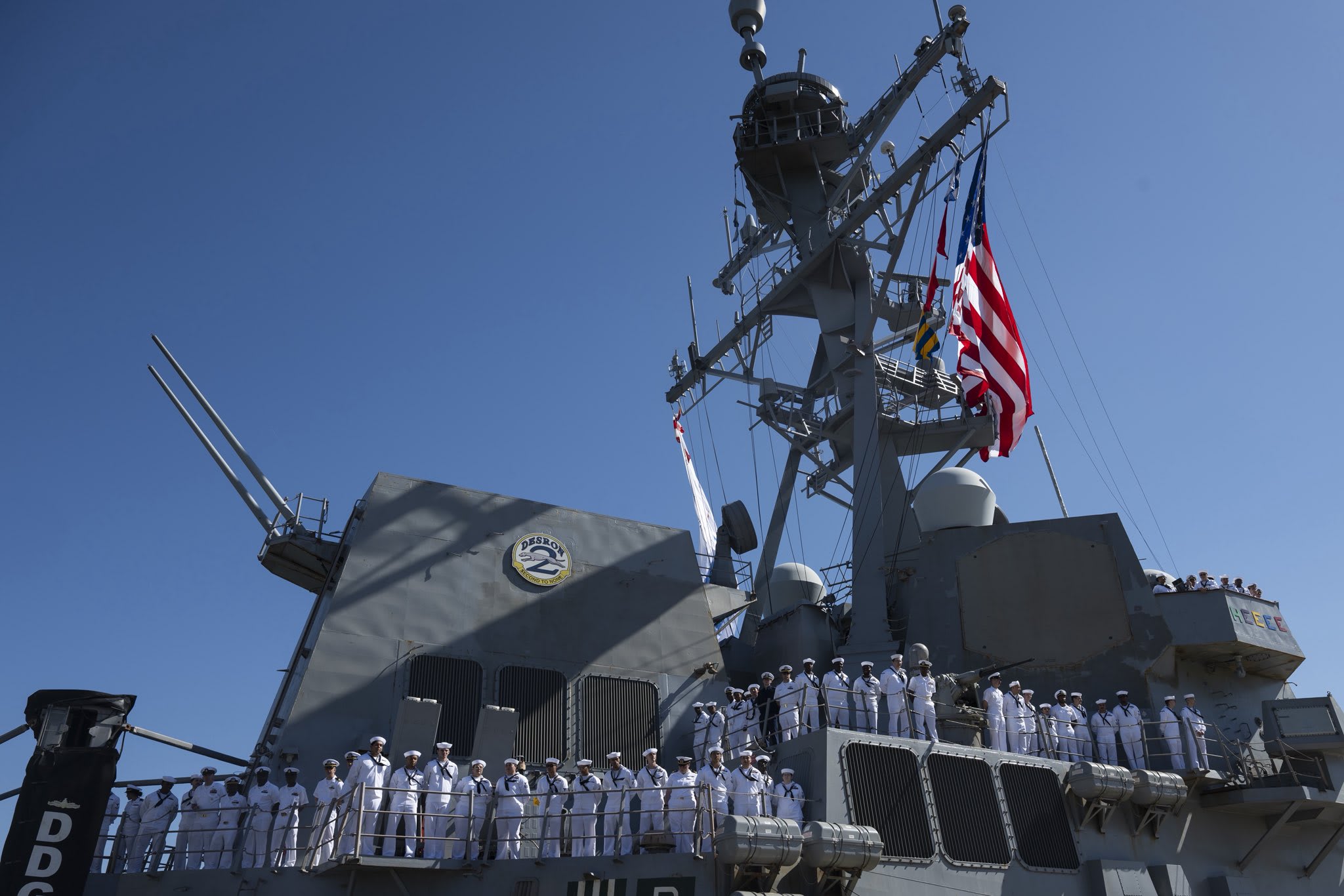The USS Gerald R. Ford (CVN-78) returns to Naval Station Norfolk, Virginia, after record deployment. May 16, 2026.  (photo credit: SCREENSHOT/X/@SecWar)