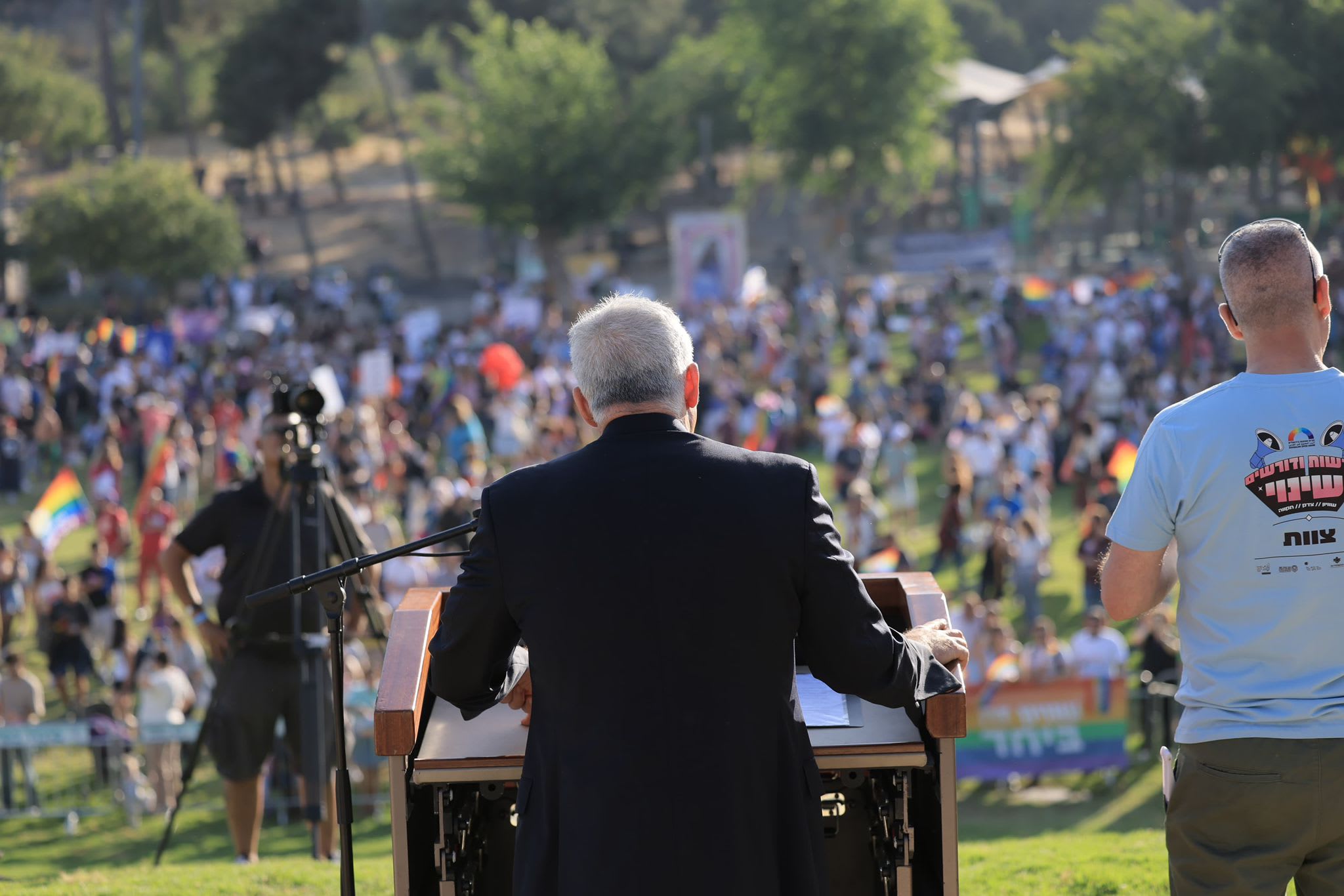 YAIR LAPID speaks at the 24th annual Jerusalem Pride Parade, June 4, 2026. (photo credit: Courtesy)