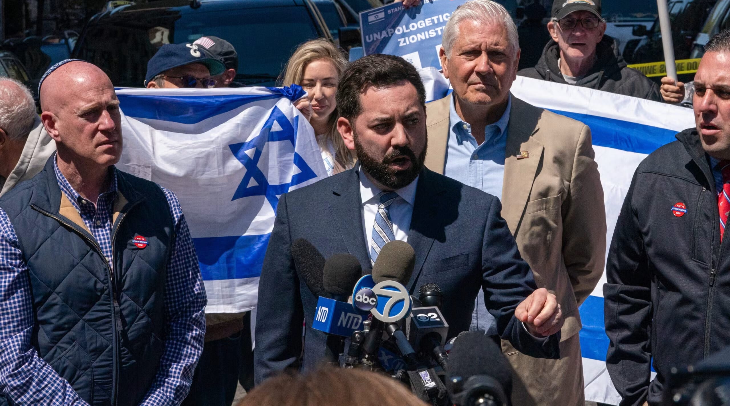 Rep. Mike Lawler, a New York Republican, speaks during a press conference outside of Columbia University on April 22, 2024 in New York City. (photo credit: David Dee Delgado/Getty Images)
