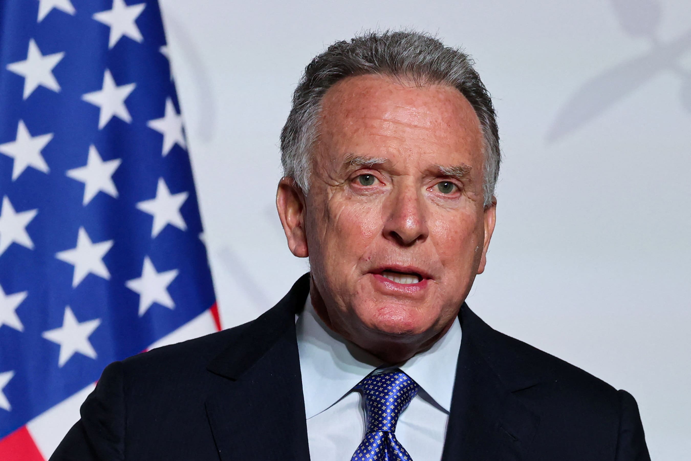 US Special Envoy Steve Witkoff delivers a press conference upon the signing of the declaration on deploying post-ceasefire force in Ukraine, during the so-called 