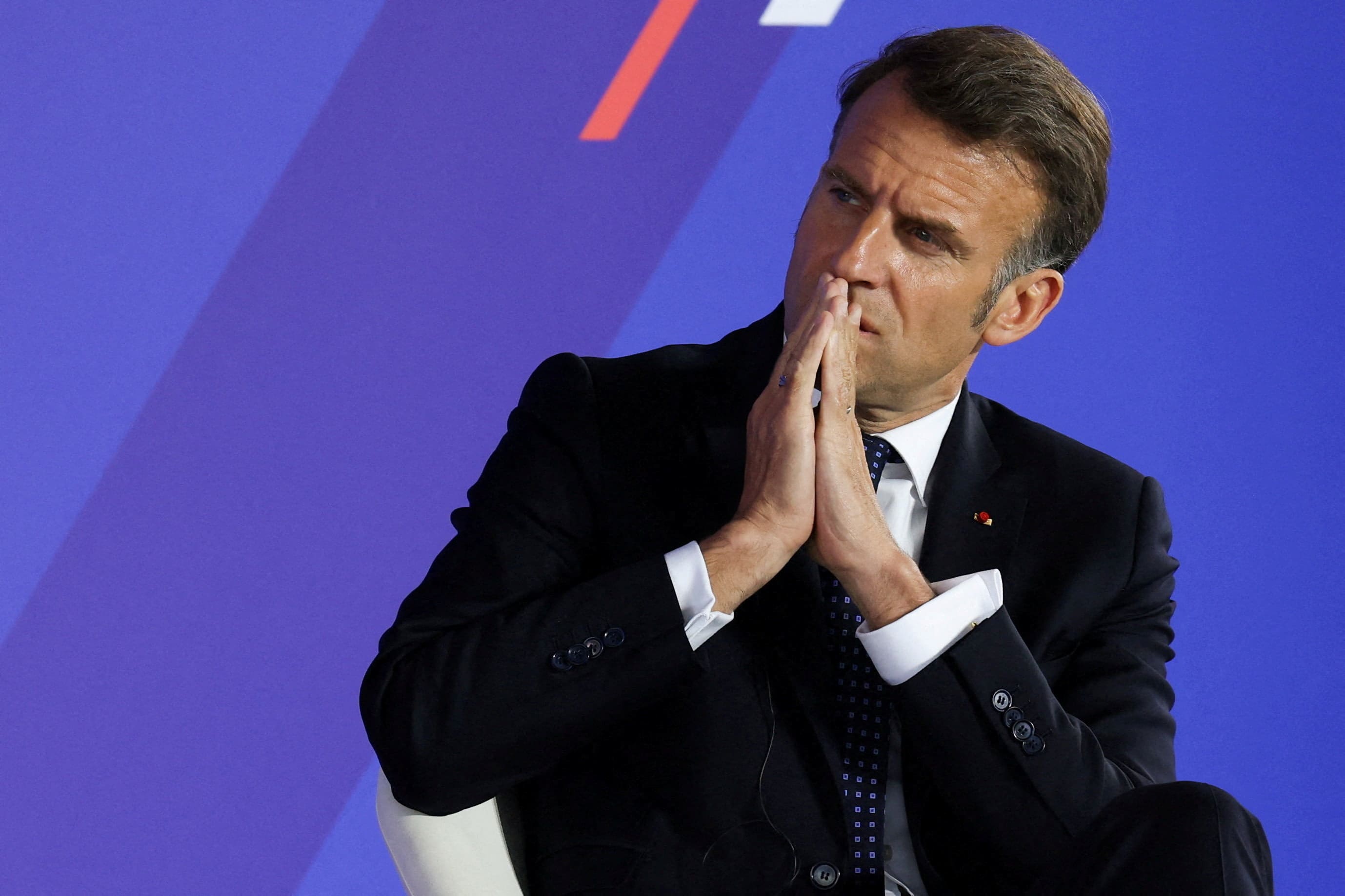 French President Emmanuel Macron attends a Greece–France Economic Forum at the Stavros Niarchos Foundation Cultural Center in Athens, last week. (photo credit: Louiza Vradi/Reuters)