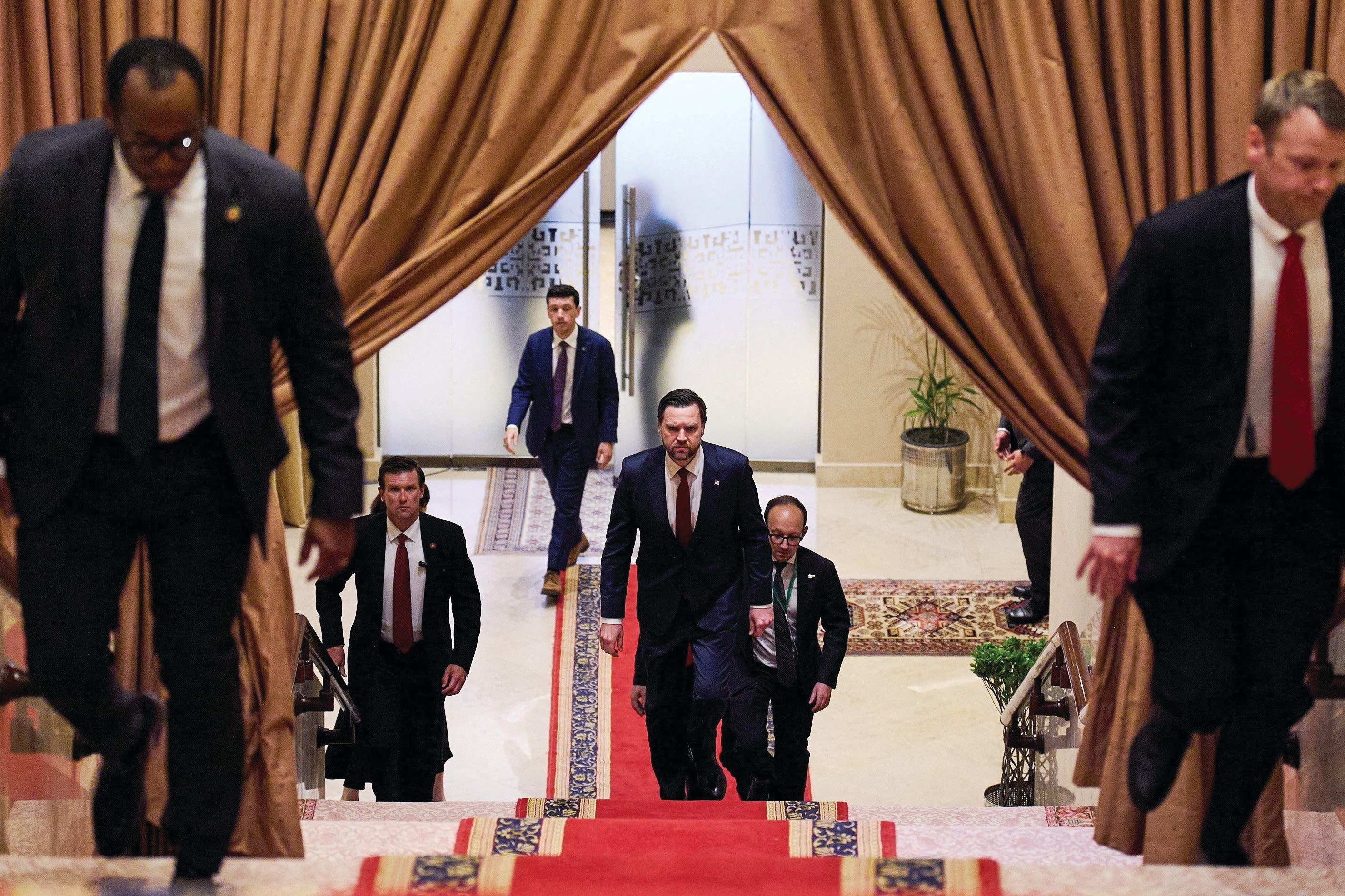 US VICE PRESIDENT JD Vance arrives for a meeting with Pakistan’s Prime Minister Shehbaz Sharif in Islamabad, Pakistan, for talks about Iran, last week.  (photo credit: Jacquelyn Martin Pool/Pool via Reuters)