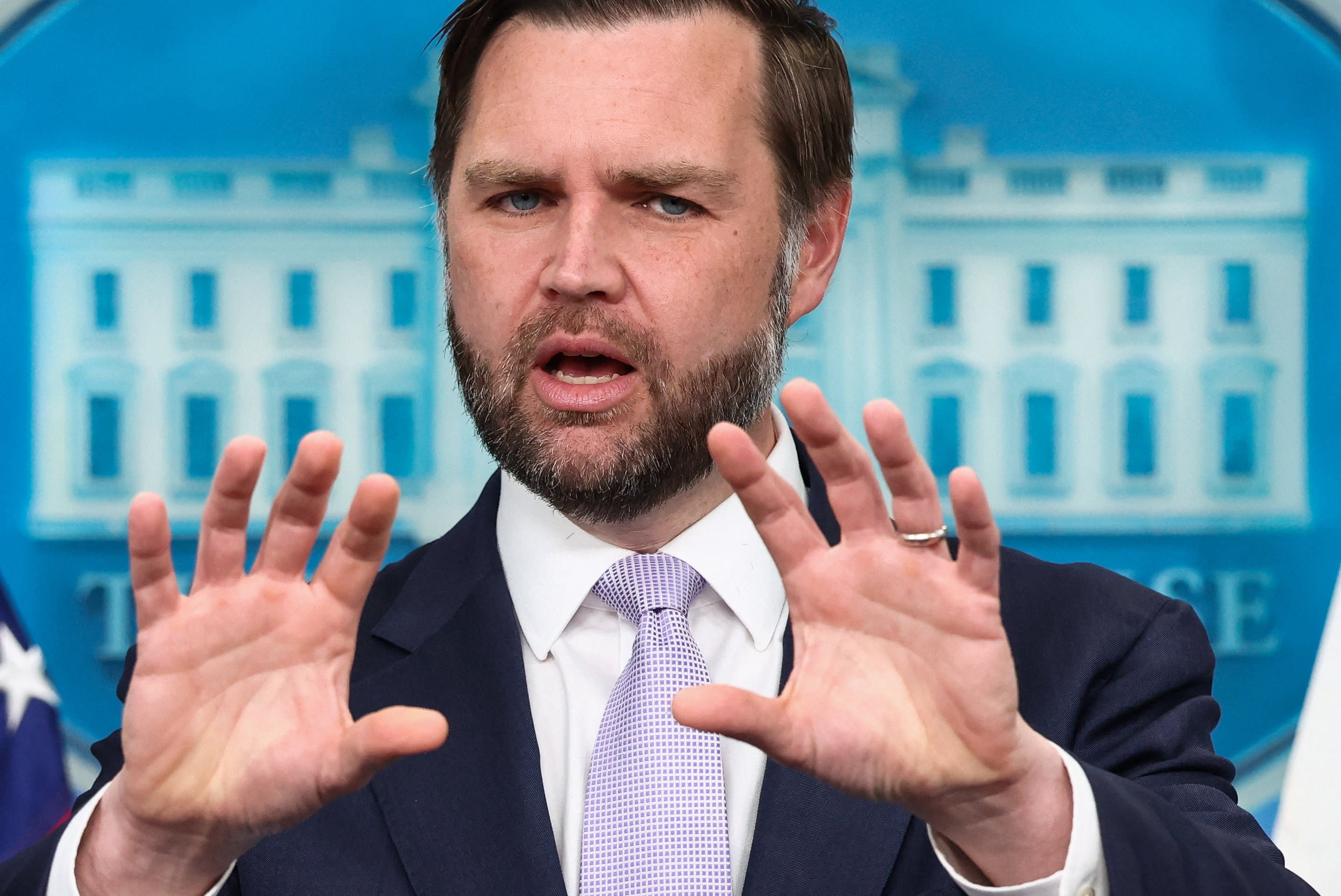 US VICE President JD Vance speaks during a press briefing at the White House in Washington, DC, US, May 19, 2026. (photo credit: REUTERS/KEVIN LAMARQUE)