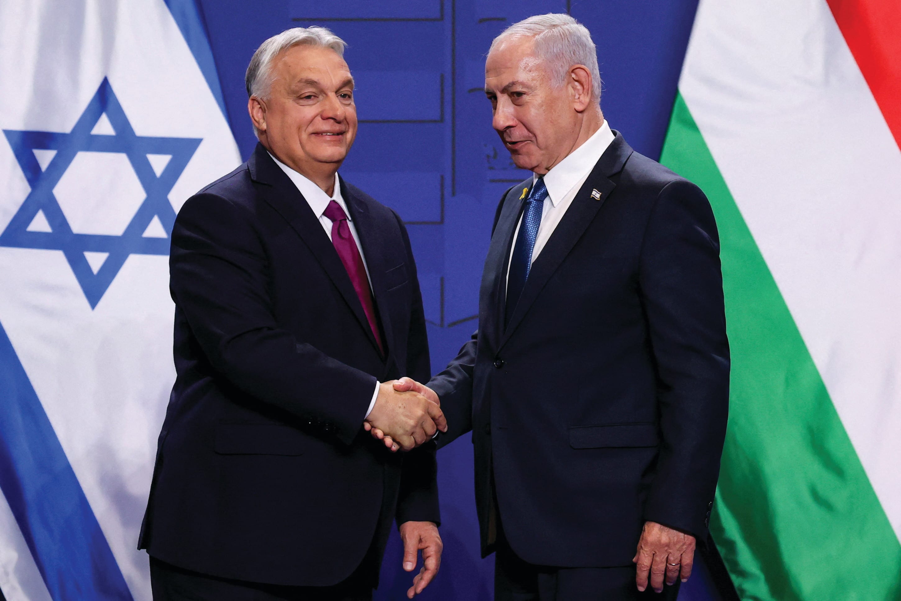  Prime Minister Benjamin Netanyahu and Hungarian Prime Minister Viktor Orban shake hands in Budapest in April 2025. (photo credit: Bernadett Szabo/Reuters)