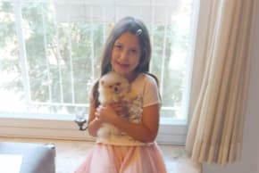 The writer’s granddaughter with Fluffy