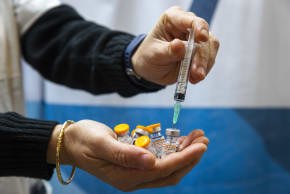  A photo illustration showing ampoules of Covid-19 vaccine for children at a Clallit vaccine center in Jerusalem on November 28, 2021.
