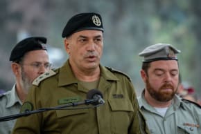 IDF Chief of Staff Eyal Zamir attends the funeral of Israeli soldier Hadar Goldin, who's body had been held captive by Hamas in Gaza since 2014 and released a few days ago, at the Kfar Saba military cemetery. November 11, 2025.