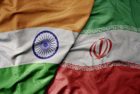 Close-up of the flags of India and Iran.