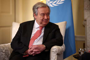 UNITED NATIONS Secretary-General Antonio Guterres smiles while speaking with Britain's Prime Minister Keir Starmer inside 10 Downing Street in central London, Britain, January 16, 2026. 