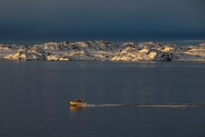 A ship sails on the day of the meeting between top US officials and the foreign ministers of Denmark and Greenland, in Nuuk, Greenland, January 14, 2026.