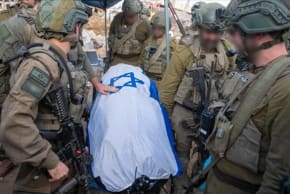 DF troops honor slain hostage St.-Sgt.-Maj. Ran Gvili after his remains were recovered in Gaza on Januray 26, 2026.  