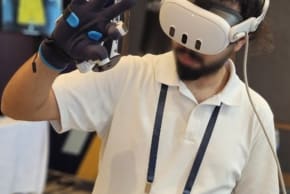 Virtual reality headsets and dedicated haptic gloves, In3D.