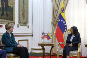 Venezuela's interim president Delcy Rodriguez meets with U.S. envoy Laura Dogu as the two countries gradually resume bilateral relations broken in 2019, at Miraflores Palace, in Caracas, Venezuela, February 2, 2026. 