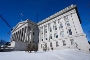 A general view of the Treasury Building on day two of a partial government shutdown in Washington, DC, US, February 1, 2026.