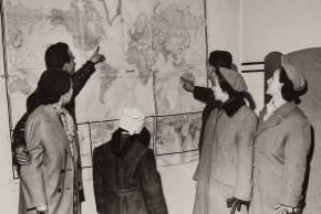 REFUGEES FROM Hungary gather in the HIAS Vienna office, some expressing a desire to immigrate to the United States, and others to Australia, where they have relatives.