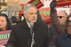  Philadelphia District Attorney Larry Krasner calls ICE agents "wannabe Nazis" during a rally at City Hall, January 27, 2026. 