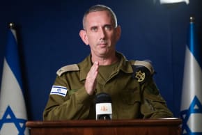 Daniel Hagari, then-IDF spokesman, gives a statement to the media in Tel Aviv on October 16, 2023.