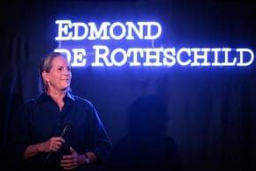 French Edmond de Rothschild group general director Ariane de Rothschild looks on during a press conference prior to the unveiling of the Ultim multihull Gitana 18 Maxi Edmond de Rothschild in Lorient, north-western France on December 3, 2025.