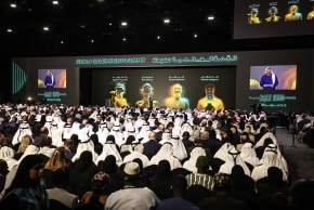 Delegates listen to a speaker during the World Governments Summit in Dubai on February 3, 2026. Spain will seek to ban social media for under-16s to protect them from harmful content such as pornography and violence, Prime Minister Pedro Sanchez said on February 3, in the latest such move by governm