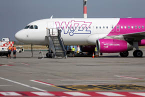 A Wizz Air flight on the tarmac at Ben-Gurion Airport following a security risk, February 8, 2026.