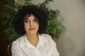 Narges Mohammadi sits in her apartment in Tehran on January 23, 2025.