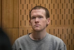 Brenton Tarrant, the gunman who shot and killed worshippers in the Christchurch mosque attacks, listens as Crown prosecutor Mark Zarifeh delivers his submission during Tarrant's sentencing at the High Court in Christchurch, New Zealand, August 27, 2020. 