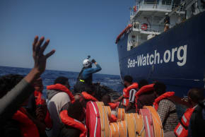 FILE PHOTO: German NGO Sea-Watch carries out a rescue operation for migrants aboard an overcrowded boat in the Mediterranean off Libya, August 11, 2025.  