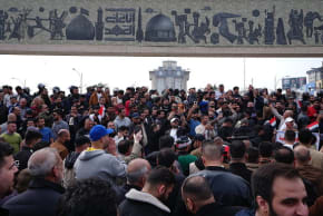 BAGHDAD, IRAQ - FEBRUARY 08: Traders stage a protest against the decision to increase customs tariffs, prompting many shop owners in the city to keep their businesses closed in Baghdad, Iraq on February 08, 2026. (Credit: Murtadha Al-Sudani/Anadolu via Getty Images)