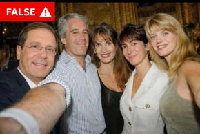 An AI-generated picture faking President Isaac Herzog posing with convicted pedophile Jeffrey Epstein, sex trafficker Ghislaine Maxwell, and others, posted by a journalist for The Times on X/Twitter, February 9, 2026.