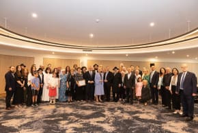 World Zionist Organization Chair Yaakov Hagoel and Jewish Agency Chair Doron Almog are seen alongside families of the Sydney terror attack victims during a solidarity visit to Australia, February 10, 2026.