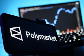 The logo of prediction market trading platform Polymarket is seen on a digital screen (illustrative)