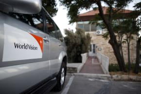 A picture taken on August 4, 2016, shows the office of the US-based Christian NGO, World Vision, in east Jerusalem, Israel.