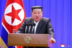 This picture taken on February 2, 2026 and released by North Korea's official Korean Central News Agency (KCNA) via KNS on February 3, 2026 shows North Korean leader Kim Jong Un delivering a speech at the inauguration of the Samgwang Stockbreeding Farm in North Pyongan Province, North Korea.