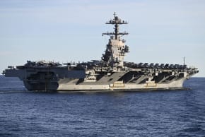 The world's largest aircraft carrier USS Gerald R. Ford seen in the North Sea during NATO Neptune Strike 2025 exercise on September 24, 2025 in the North Sea.