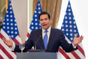 US Secretary of State Marco Rubio speaks during a joint press conference with Slovakia's Prime Minister Robert Fico (not pictured), in Bratislava, Slovakia, Sunday, February 15, 2026. 