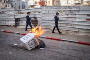 Ultra-Orthodox rioters clash with police following an assault on two female Israeli soldiers in Bnei Brak, February 15, 2026.