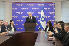 Opposition leader Yair Lapid speaks at a press conference in the Knesset, February 16th, 2026.