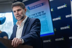 Minister of Finance and Head of the Religious Zionist Party Bezalel Smotrich leads a faction meeting at the Knesset, the Israeli parliament in Jerusalem, February 16, 2026.