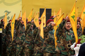 Hezbollah terrorists march in the funeral of senior terrorist Haytham Ali Tabatabai, others killed in IDF airstrike, in Beirut, November 24, 2025; illustrative.