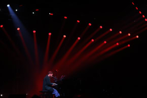 Former hostage Alon Ohel performs with Israeli artists during a concert in Tel Aviv, on February 9, 2026. 