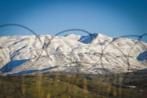 VIEW OF snow on Mount Hermon in Syria, as seen from the northern Golan Heights, in Jan.