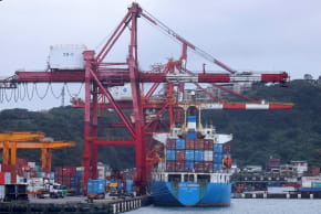 A cargo ship is pictured at a port in Keelung, Taiwan, January 7, 2022.