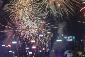 Fireworks go off over the Victoria Harbour on the second day of the Lunar Year of the Horse, in Hong Kong, China February 18, 2026.