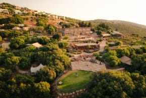 An aerial image of Rom farm. 