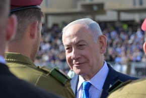 Prime Minister Benjamin Netanyahu is seen during an IDF combat officer graduation ceremony. 