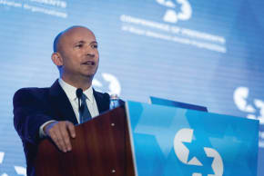 FORMER PRIME MINISTER Naftali Bennett addresses the Conference of Presidents of Major American Jewish Organizations in Jerusalem on Tuesday.