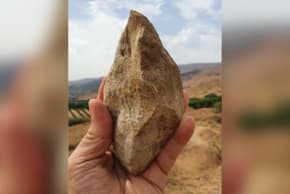 A bifacial stone tool from ‘Ubeidiya, February 20, 2026.