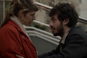 A scene from 'Real Estate: A Love Story' shows a pregnant woman and her husband leaving Tel Aviv and beginning house hunting in Haifa. (Screenshot/Real Estate: A love story)