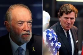 (L-R) US Ambassador to Israel Mike Huckabee, Tucker Carlson
